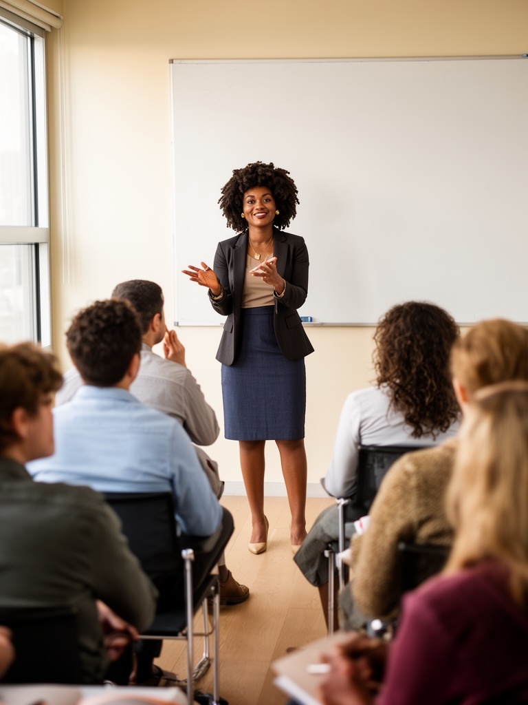 African American woman leading racial equity discussion