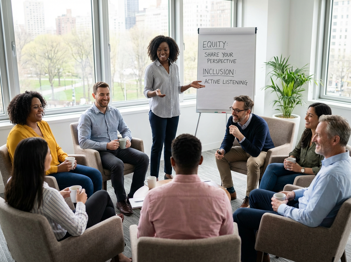 Team leader facilitating equity discussion