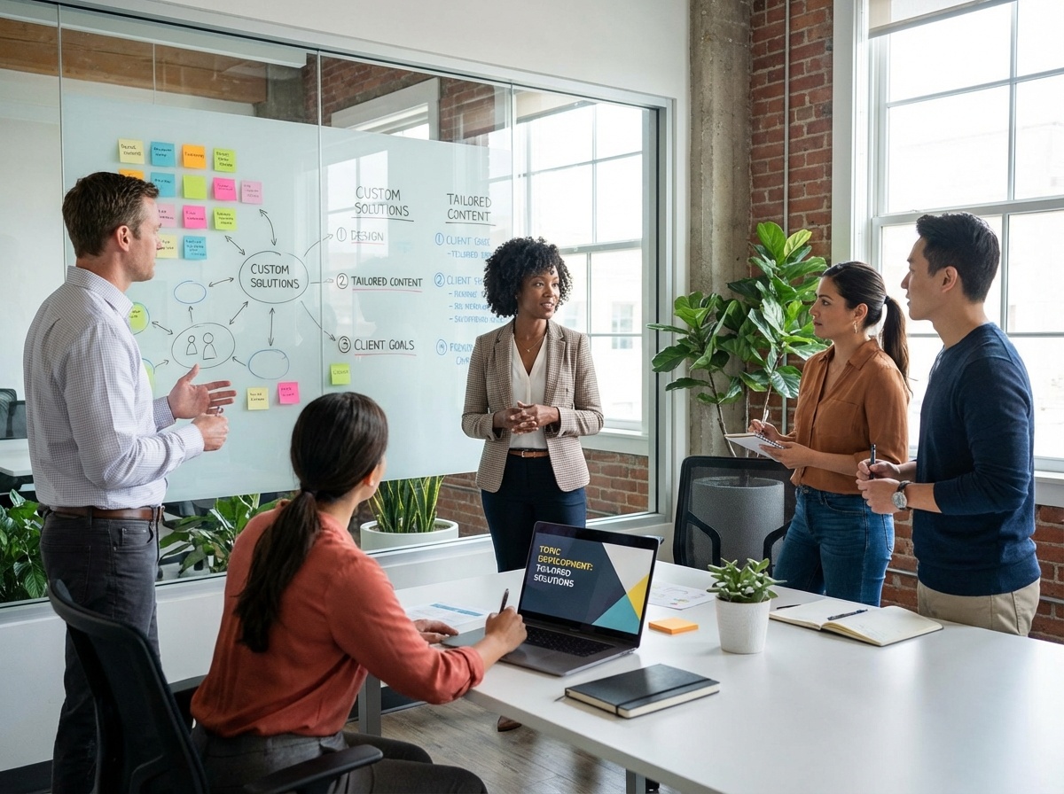 Consultant brainstorming custom presentation topics with client